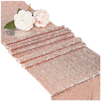 BOHO zarter Pailletten-Tischläufer, rosegold, 30x275 cm