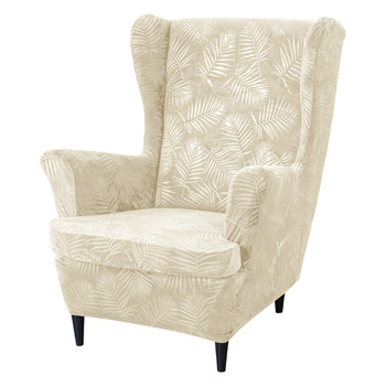 BEZUG für OHRENSESSEL Muster GEPRÄGTE PALMENBLÄTTER VELOURS CREMEFARBEN