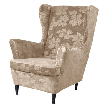 BEZUG für OHRENSESSEL Muster GEPRÄGTE HIBISKUSBLÜTEN VELOURS BEIGE