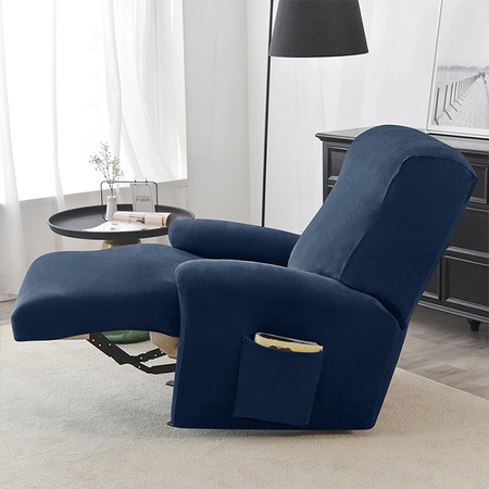 BEZUG für Sessel, 4-teilig, VELOURS Plüsch, MARINEBLAU