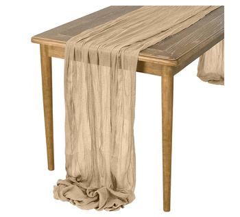 Zarter BOHO-Tischläufer aus Gaze, Beige, 90x300 cm