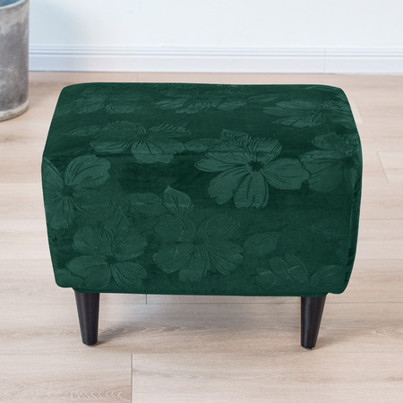 BEZUG für POUF / FUSSHOCKER GEPRÄGTES Blumenmuster VELOURS FLASCHENGRÜN