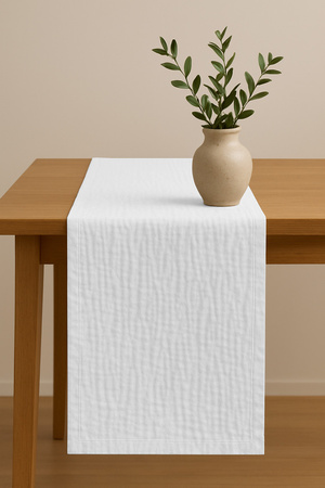 Zarter MUSSELIN-TISCHLÄUFER, weiß 40×275 cm