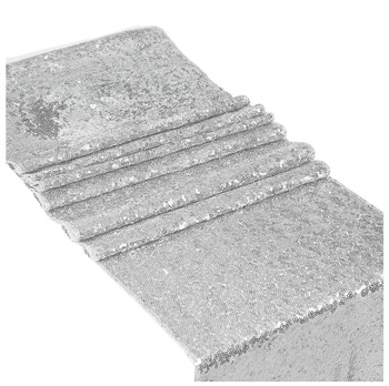 BOHO zarter Pailletten-Tischläufer, silber, 30x275 cm