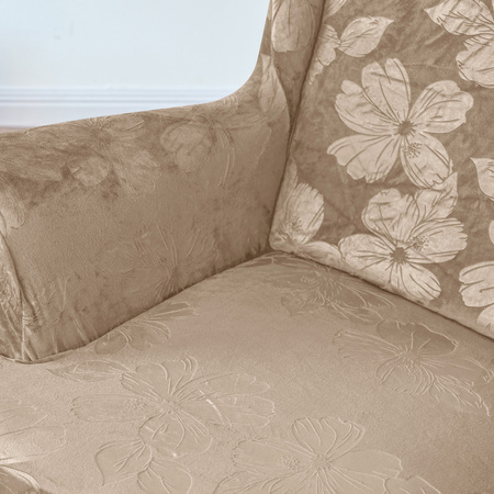 BEZUG für OHRENSESSEL Muster GEPRÄGTE HIBISKUSBLÜTEN VELOURS BEIGE