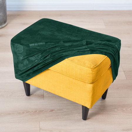 BEZUG für POUF / FUSSHOCKER GEPRÄGTES Blumenmuster VELOURS FLASCHENGRÜN