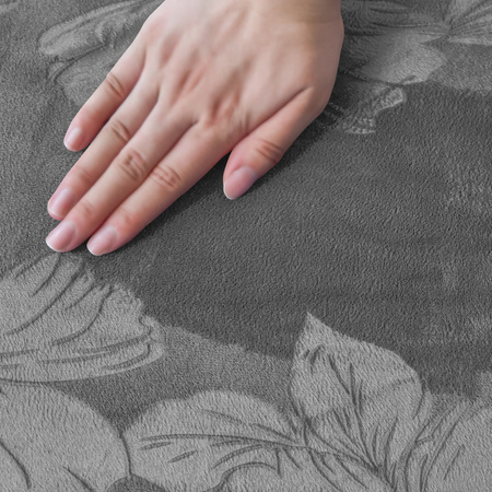 BEZUG für POUF / FUSSHOCKER GEPRÄGTES Blumenmuster VELOURS DUNKELGRAU