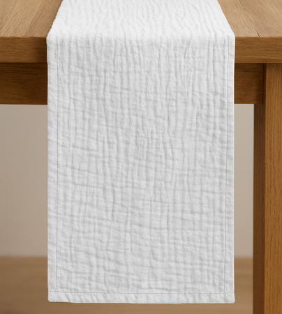 Zarter MUSSELIN-TISCHLÄUFER, weiß 40×275 cm