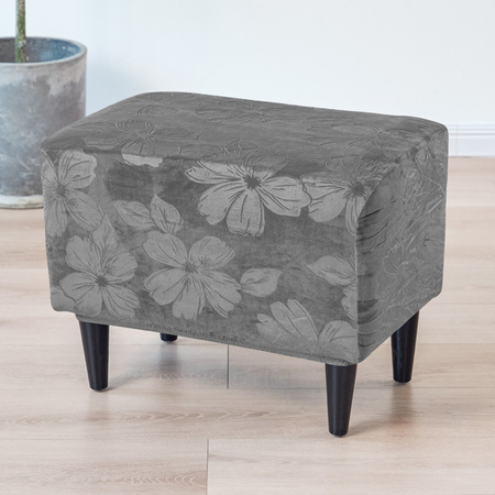 BEZUG für POUF / FUSSHOCKER GEPRÄGTES Blumenmuster VELOURS DUNKELGRAU