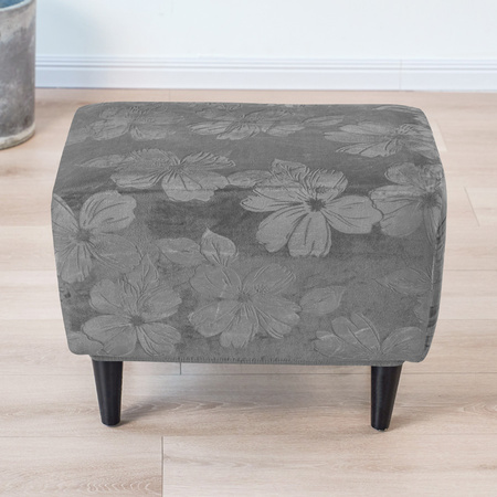 BEZUG für POUF / FUSSHOCKER GEPRÄGTES Blumenmuster VELOURS DUNKELGRAU