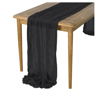 Zarter BOHO-Tischläufer aus Gaze, schwarz, 90x300 cm