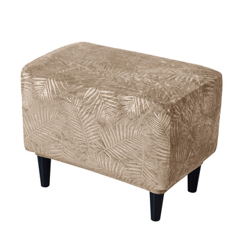 BEZUG für POUF / FUSSHOCKER MUSTER GEPRÄGTE PALMENBLÄTTER VELOURS BEIGE