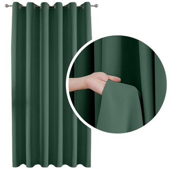 Glatter Verdunkelungsvorhang 90% in DUNKELGRÜN 140x250 cm. Dicker Stoff,  Gardine mit Ösen