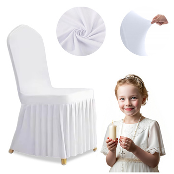 Elastische Stuhlhussen für Bankette, Premium, mit Volant, weiss