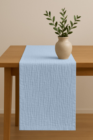 Zarter MUSSELIN-TISCHLÄUFER, kühles Blau 40×275 cm