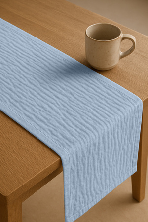 Zarter MUSSELIN-TISCHLÄUFER, kühles Blau 40×275 cm