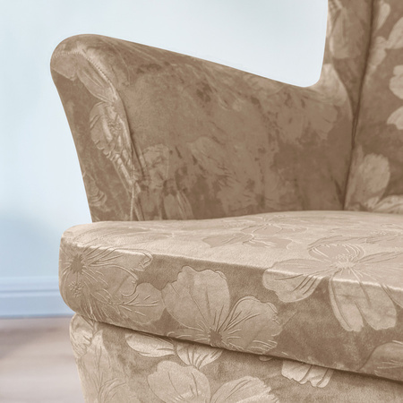 BEZUG für OHRENSESSEL Muster GEPRÄGTE HIBISKUSBLÜTEN VELOURS BEIGE