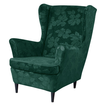 BEZUG für OHRENSESSEL Muster GEPRÄGTE HIBISKUSBLÜTEN VELOURS FLASCHENGRÜN