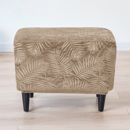BEZUG für POUF / FUSSHOCKER MUSTER GEPRÄGTE PALMENBLÄTTER VELOURS BEIGE
