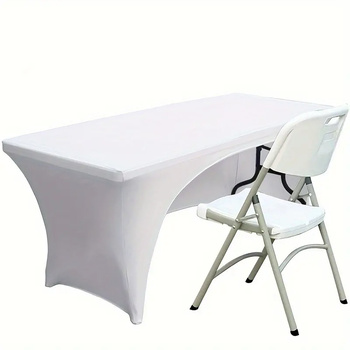 Flexible Tischdecke für rechteckigen Tisch 180 cm mit Ausschnitt vorne weiß
