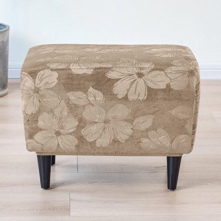 BEZUG für POUF / FUSSHOCKER GEPRÄGTES Blumenmuster VELOURS BEIGE