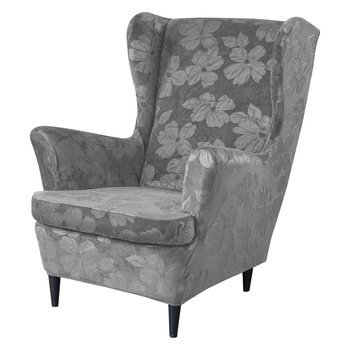 BEZUG für OHRENSESSEL Muster GEPRÄGTE HIBISKUSBLÜTEN VELOURS GRAU