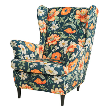Bezug für Ohrensessel mit einem Muster aus orangefarbenen Blumen