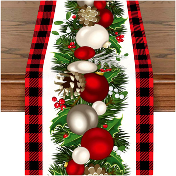 Festlicher TISCHLAUF mit Weihnachtsbaumkugeln-Motiv 33x273 cm