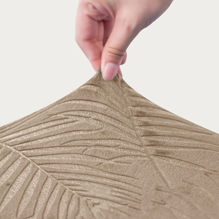 BEZUG für OHRENSESSEL Muster GEPRÄGTE PALMENBLÄTTER VELOURS BEIGE