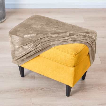 BEZUG für POUF / FUSSHOCKER GEPRÄGTES Blumenmuster VELOURS BEIGE