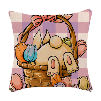 KISSENBEZUG Elegant, rosa, verziert mit einem niedlichen Muster eines Kaninchens im Osterkorb.