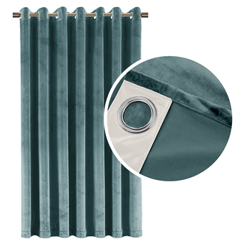 Velours Verdunkelungsvorhang 90% in kaltes Blau 140x250 cm. Dicker Stoff, Gardine mit Ösen