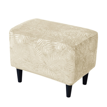 BEZUG für POUF / FUSSHOCKER MUSTER GEPRÄGTE PALMENBLÄTTER VELOURS CREMEFARBEN