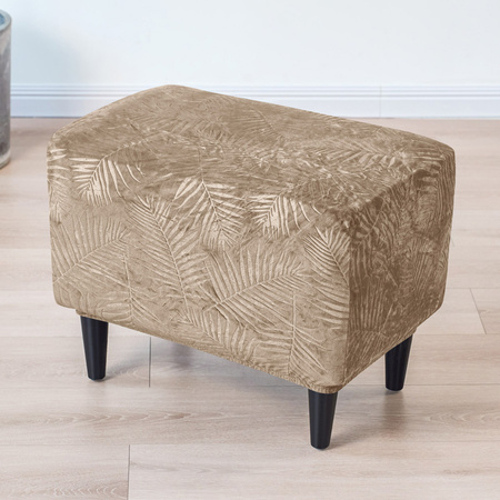BEZUG für POUF / FUSSHOCKER MUSTER GEPRÄGTE PALMENBLÄTTER VELOURS BEIGE