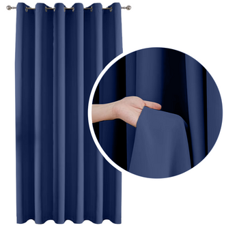 Glatter Verdunkelungsvorhang 90% in Marineblau 140x250 cm.  Dicker Stoff und einfache Gardine mit Ösen