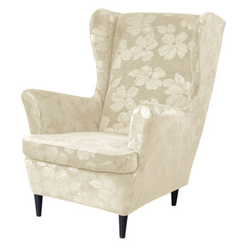 BEZUG für OHRENSESSEL Muster GEPRÄGTE HIBISKUSBLÜTEN VELOURS CREMEFARBEN