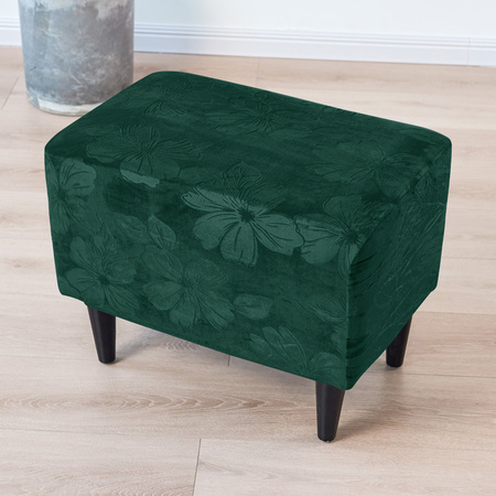 BEZUG für POUF / FUSSHOCKER GEPRÄGTES Blumenmuster VELOURS FLASCHENGRÜN