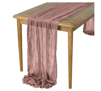 Zarter BOHO-Tischläufer aus Gaze, pudrigem Rosa, 90x300 cm