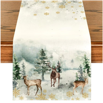 Zarter FESTLICHER TISCHLÄUFER mit Rentier-Motiv 33x273 cm