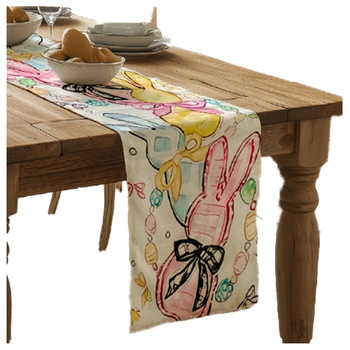 Zarter TISCHLÄUFER mit buntem Hasenmuster 33x275 cm