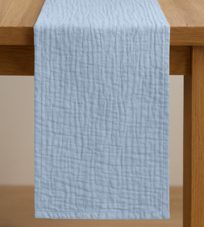 Zarter MUSSELIN-TISCHLÄUFER, kühles Blau 40×275 cm