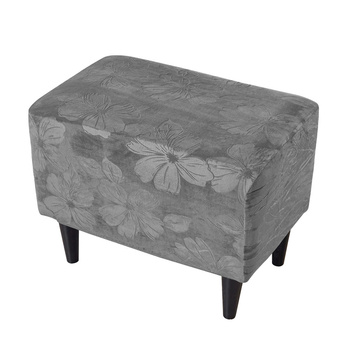 BEZUG für POUF / FUSSHOCKER GEPRÄGTES Blumenmuster VELOURS DUNKELGRAU