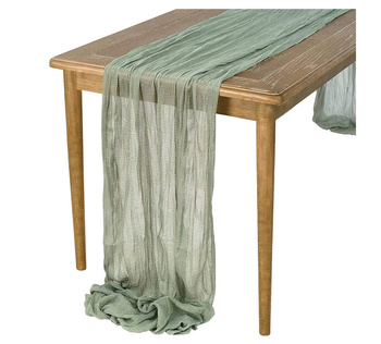Zarter BOHO-Tischläufer aus Gaze, olivgrün, 90x300 cm